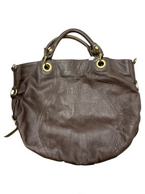 Kenar Chocolate Brown Pebbled Leather Hobo with Gold Hardware